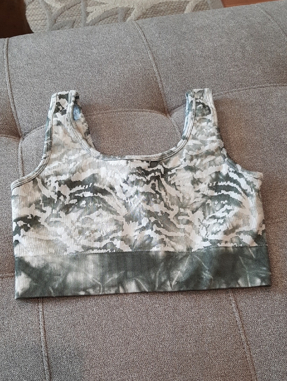 Fabletics Green Camo Ribbed Sports Bra